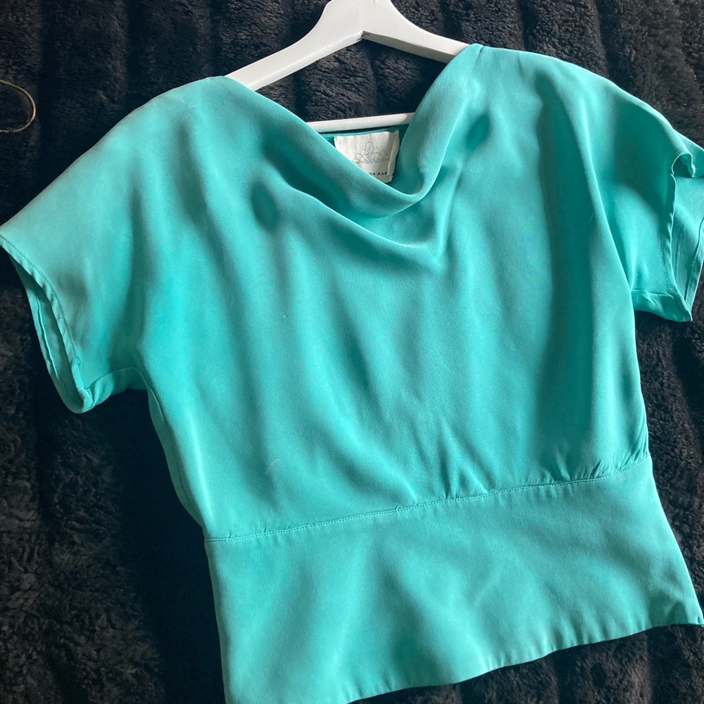 Turquoise silk cropped Madison Marcus top
